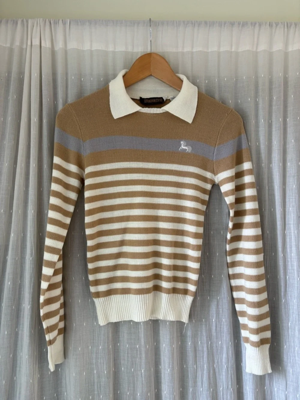 Vintage 70s women's small stripped knit acrylic collared sweater - Picture 1 of 5